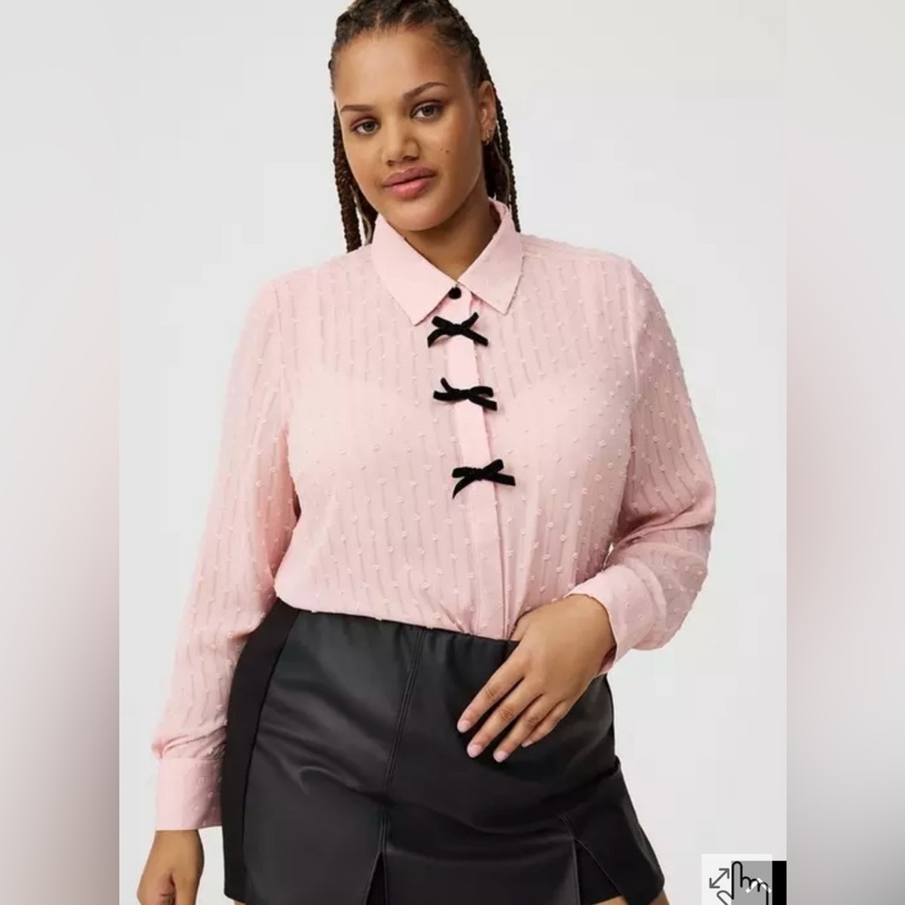 Torrid Pink Button Down Shirt with Black Bow Details